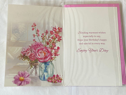 Ladies/Female Age 80 80th Eighty Eightieth On Your 80th Birthday Card 2 Glass Vases/Flowers/Butterflies Foil Detail(NC-VA261E)