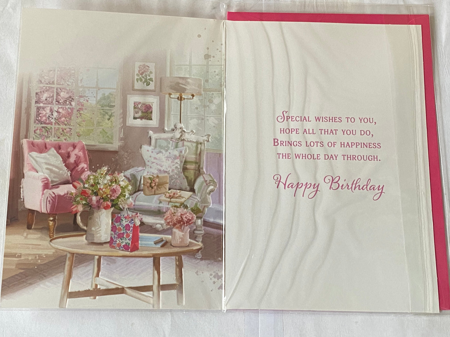 Ladies/Female Age 80 80th Eighty Eightieth Happy 80th Birthday Card Chairs/Coffee Table/Flowers Foil Detail(NC-VA257A)