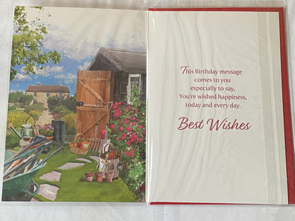 Mens Male Age 80 80th Eighty Eightieth Sending 80th Birthday Wishes Birthday Card Gardening/Wheelbarrow/Shed/House Foil Detail(NC-VA271E)