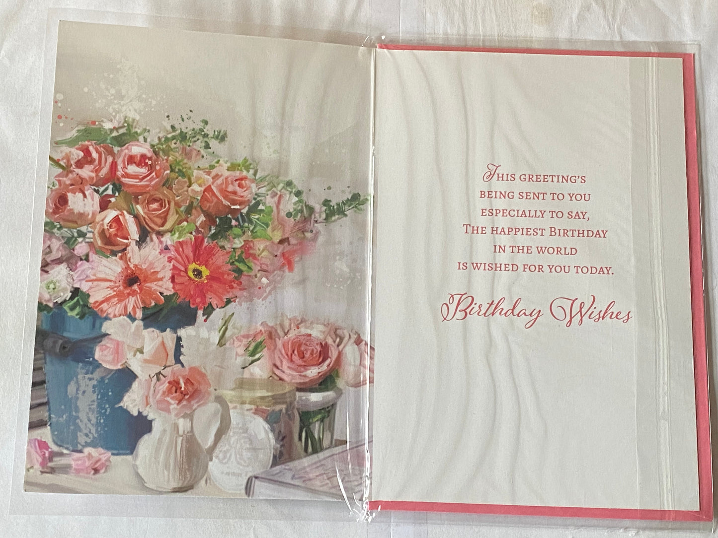 Ladies/Female Age 90 90th Ninety Ninetieth Happy 90th Birthday Card Flowers/Blue Bucket Glitter/Foil Detail(VA250A)