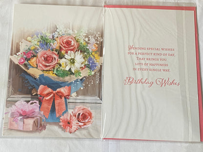 Ladies/Female Age 90 90th Ninety Ninetieth Enjoy Your 90th Birthday Card Bouquet Flowers Glitter/Foil Detail(VA250E)