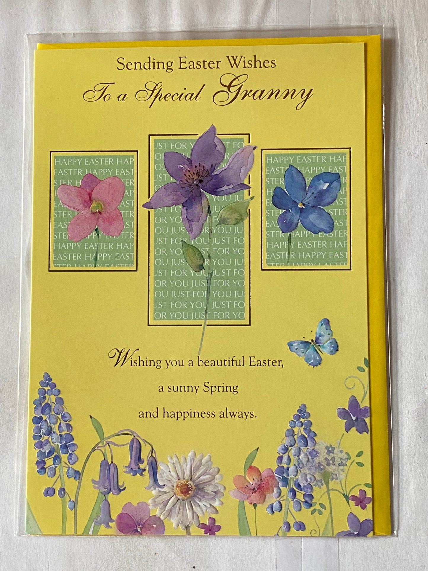 Sending Easter Wishes To A Special Granny Easter Card Yellow-Multi Flowers/Gold Words Foil Detail(PH31697E)