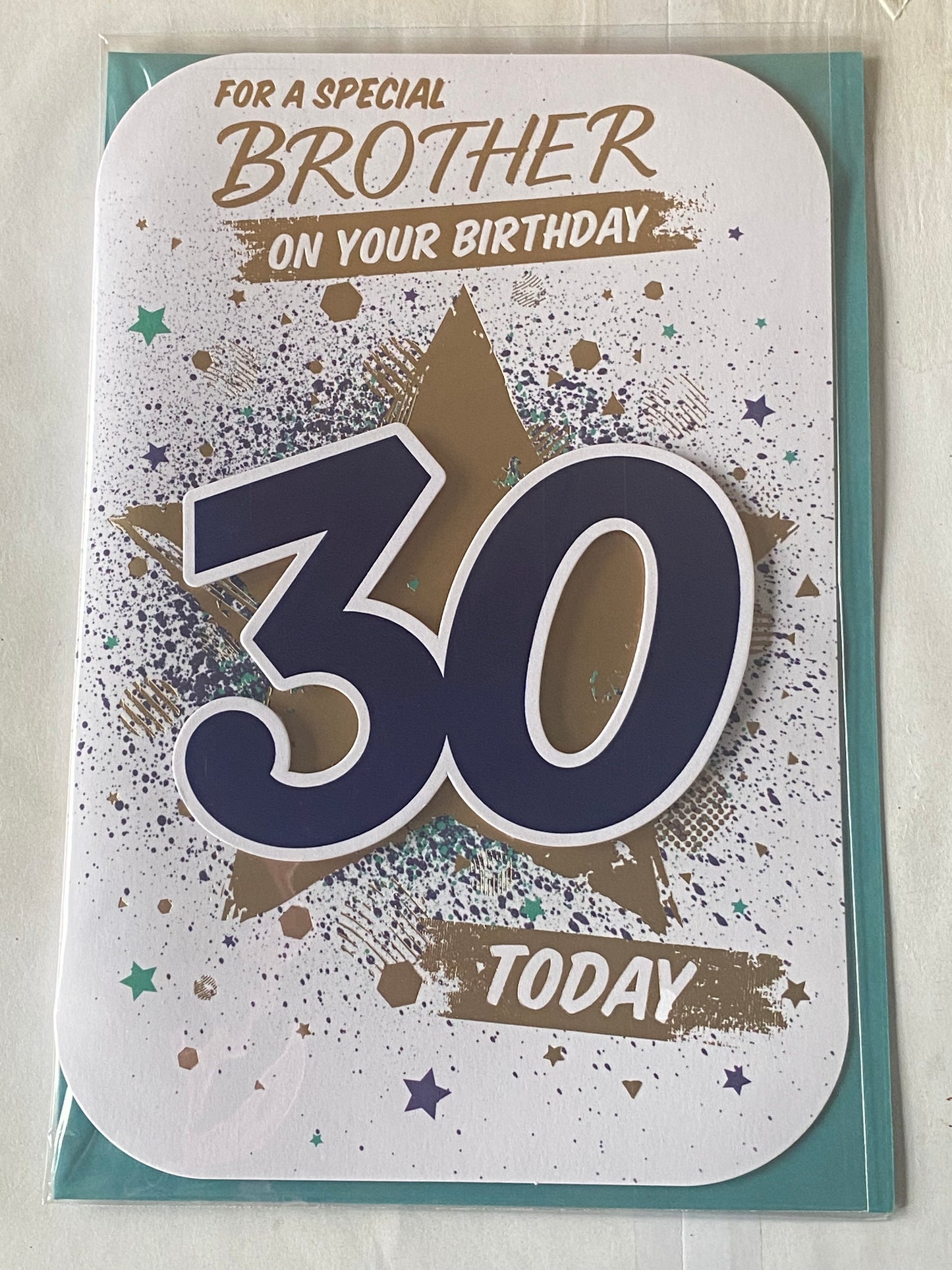 For A Special Brother On Your Birthday 30 Today Birthday Card Age 30 30th Thirty White/Gold/Blue/Green Star 3D/Foil Detail(PRELUDE45647)