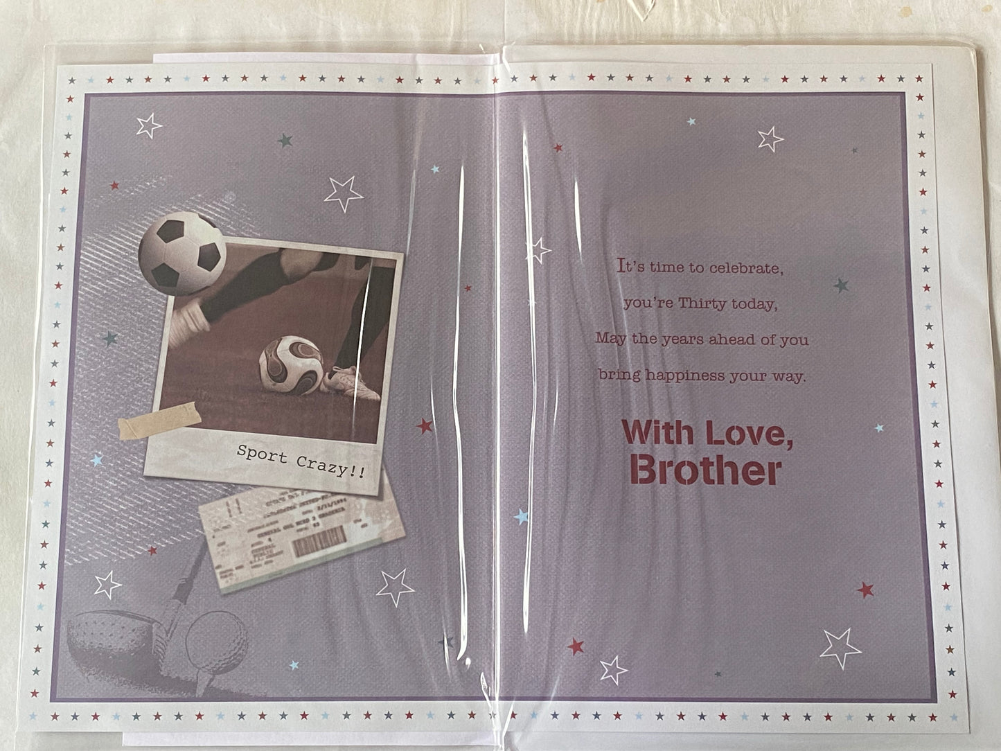 Happy 30th Birthday Brother Just For You Sport Crazy Birthday Card Age 30 Thirty Football/Cricket Design 3D/Foil Detail(PRELUDE38619)