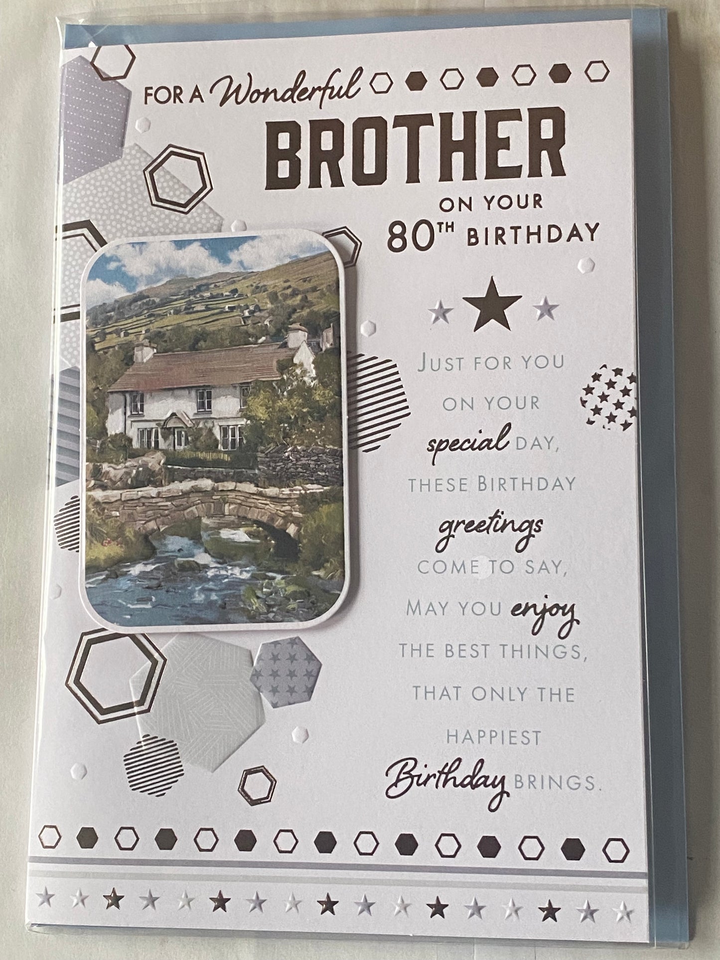 For A Wonderful Brother On Your 80th Birthday Card Age 80 80th Eighty Eightieth House/Bridge/Words 3D/Foil Detail(PRELUDE48662)