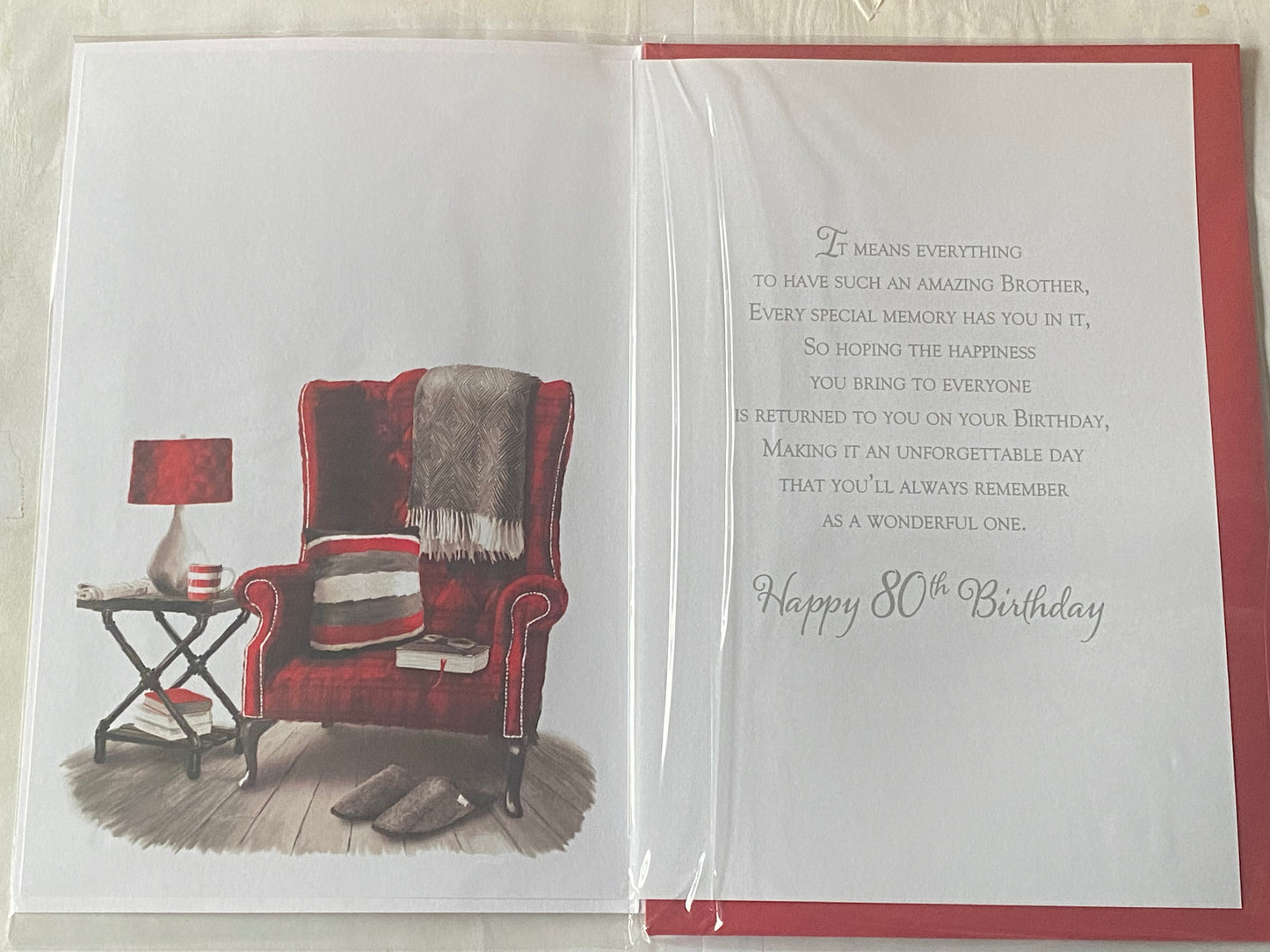 To A Very Special Brother On Your Birthday Age 80 Birthday Card Age 80 80th Eighty Red Chair/Words 3D/Foil Detail(PRELUDE45703)