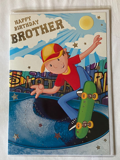 Happy Birthday Brother Birthday Card Cute Boy Skateboarder Foil Detail(HSI103HSB)