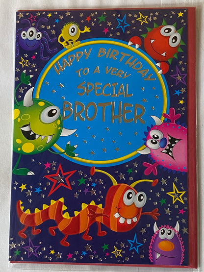 Happy Birthday To A Very Special Brother Birthday Card Monsters Foil Detail(KI33558)