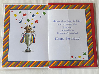 Happy Birthday Dad From Your Son Birthday Card Teddy/Trophy Cup Foil Detail(KI33177)