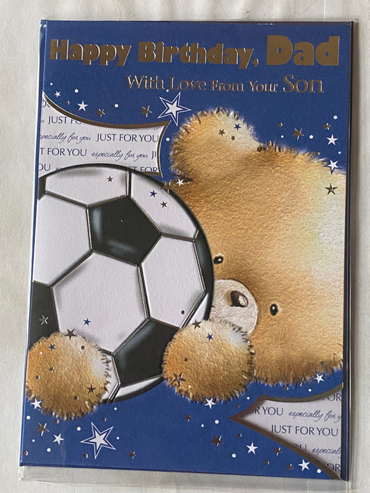 Happy Birthday Dad With Love From Your Son Birthday Card Teddy/Football Foil Detail(KI34299)