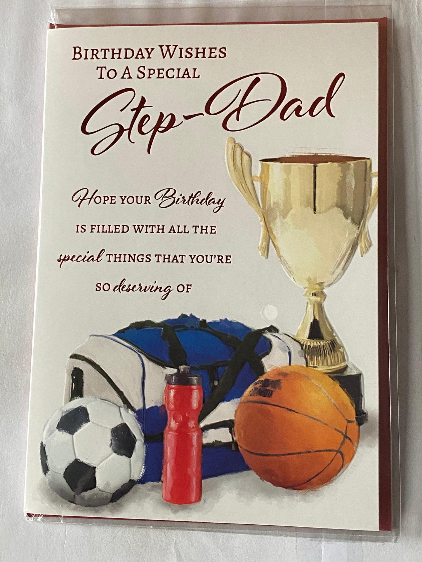 Birthday Wishes To A Special Step-Dad Birthday Card Sports Equipment/Red Words Foil Detail(NC-VA194A)