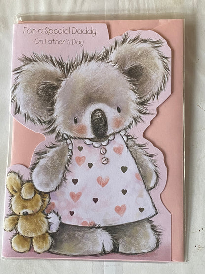 For A Special Daddy On Father's Day Fathers Day Card Pink-Koala Foil Detail(KI31158A)