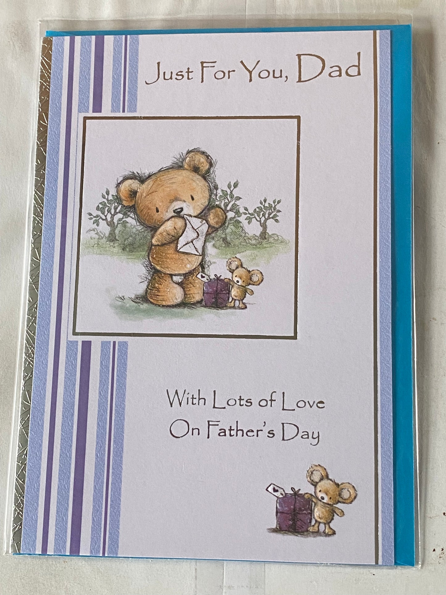 Just For You Dad With Lots Of Love On Father's Day Fathers Day Card White/Blue Teddy/Mouse/Envelope Foil Detail(SS31114E)