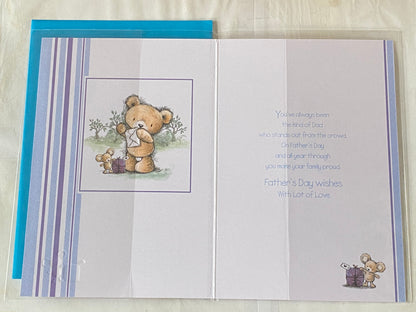 Just For You Dad With Lots Of Love On Father's Day Fathers Day Card White/Blue Teddy/Mouse/Envelope Foil Detail(SS31114E)