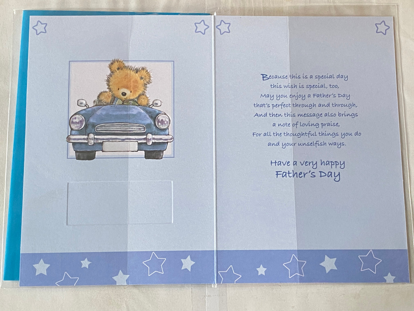 Happy Father's Day To The Best Dad In The World Fathers Day Card Blue/White/Silver Teddy/Blue Car Foil Detail(SS31117E)