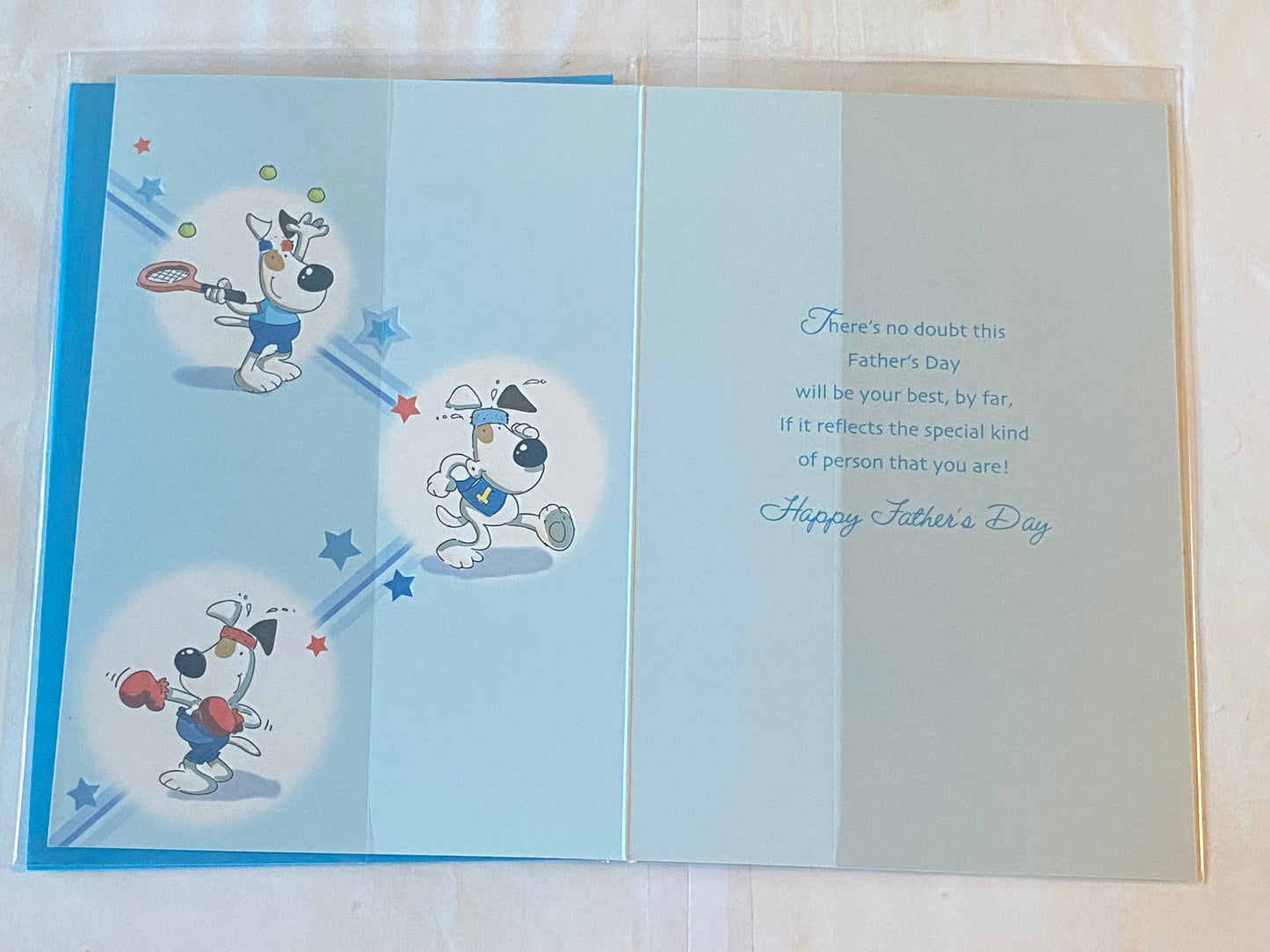 Happy Father's Day Godfather Fathers Day Card Blue/White Dog/Tennis/Running/Boxing/Words Foil Detail(SS31147E)