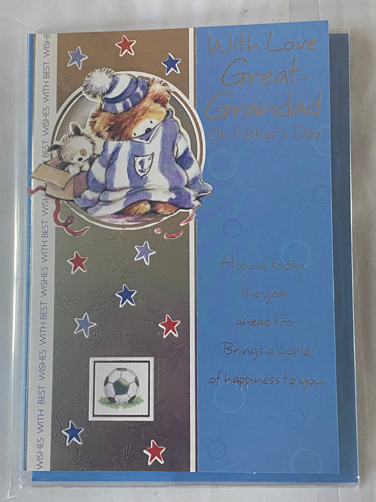 With Love Great-Grandad On Father's Day Fathers Day Card Blue/White Teddy Football Shirt/Words/Stars Foil Detail(SS31779E)