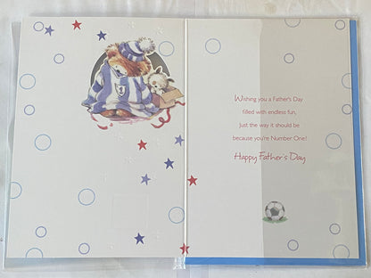 With Love Great-Grandad On Father's Day Fathers Day Card Blue/White Teddy Football Shirt/Words/Stars Foil Detail(SS31779E)