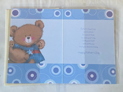 For A Great Grandad Father's Day Fathers Day Card Great-Grandad Blue-Teddies/Spots/Silver Words Foil Detail(SS31112A)