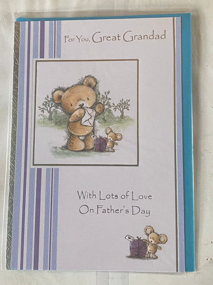 For You Great Grandad With Lots Of Love On Father's Day Great-Grandad Fathers Day Card White/Blue-Teddy/White Envelope/Mouse Foil Detail(SS31114E)