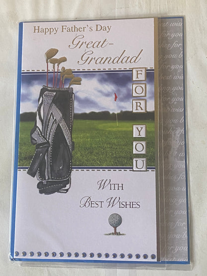 Happy Father's Day Great-Grandad For You With Best Wishes Fathers Day Card Golf/Black Golf Bag Foil Detail(SS31789A)