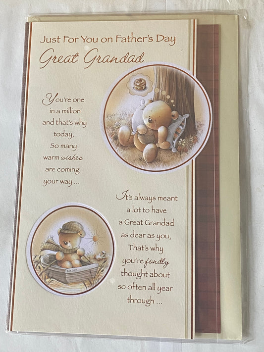 Just For You On Father's Day Great Grandad Great-Grandad Fathers Day Card Brown/Gold-Teddies/Gold Words Foil Detail(BGC31126)