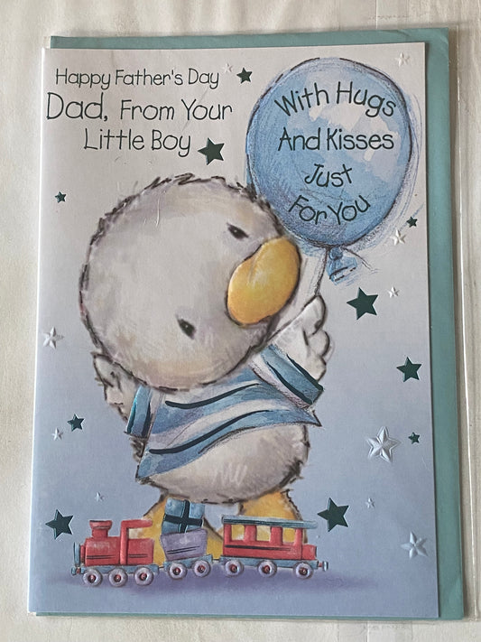 Happy Father's Day Dad From Your Little Boy Fathers Day Card Cute Duck/Blue Balloon Foil Detail(32992)