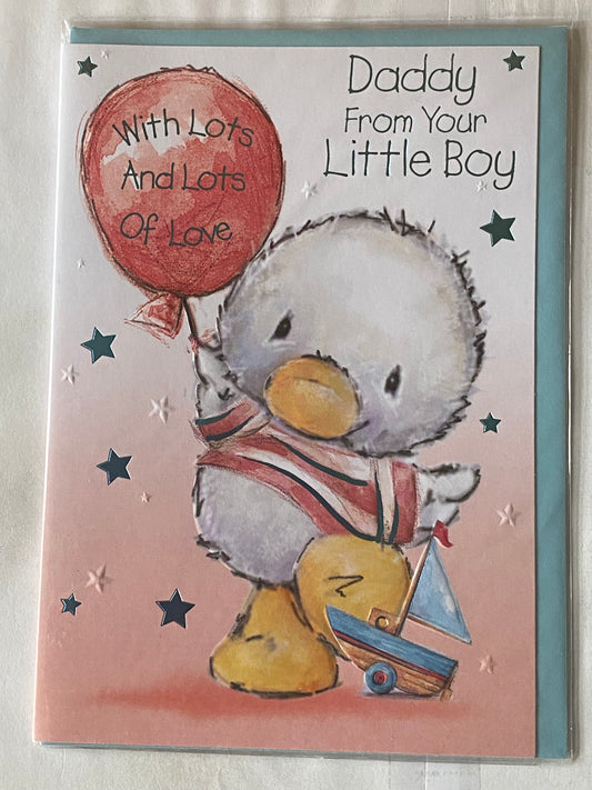 Daddy From Your Little Boy With Lots Of Love Father's Day Fathers Day Card Cute Duck/Red Balloon Foil Detail(32991)