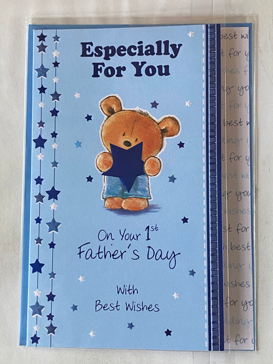 Especially For You On Your 1st Father's Day With Best Wishes First Fathers Day Card Blue-Teddy/Blue Star Foil Detail(SS31782B)