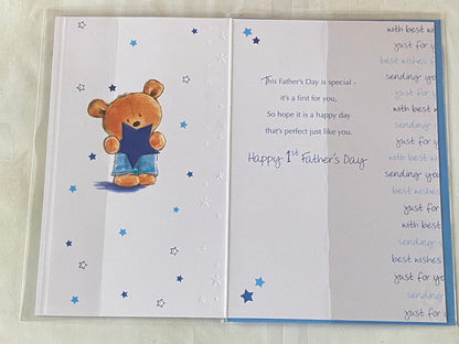 Especially For You On Your 1st Father's Day With Best Wishes First Fathers Day Card Blue-Teddy/Blue Star Foil Detail(SS31782B)