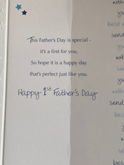 Especially For You On Your 1st Father's Day With Best Wishes First Fathers Day Card Blue-Teddy/Blue Star Foil Detail(SS31782B)