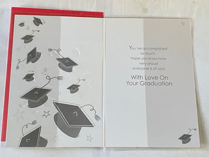 Congratulations On Your Graduation Nephew Graduation Card Graduated Well Done Silver/Red/Black-Hats/Scrolls Foil Detail(PH37151E)