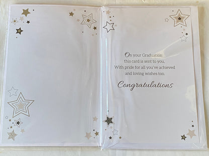 For A Very Special Son On Your Graduation Graduate Congratulations Well Done Graduated Card White/Gold-Words/Stars 3D/Foil Detail(PRELUDE39805)