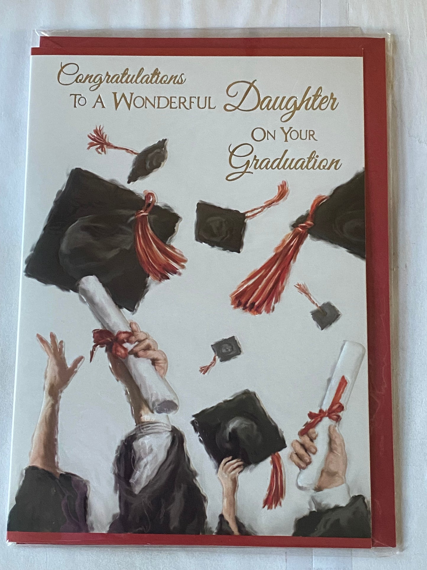 Congratulations To A Wonderful Daughter On Your Graduation Card Congratulations Graduated Well Done Graduates/Hats/Scrolls Foil Detail(PH39798A)