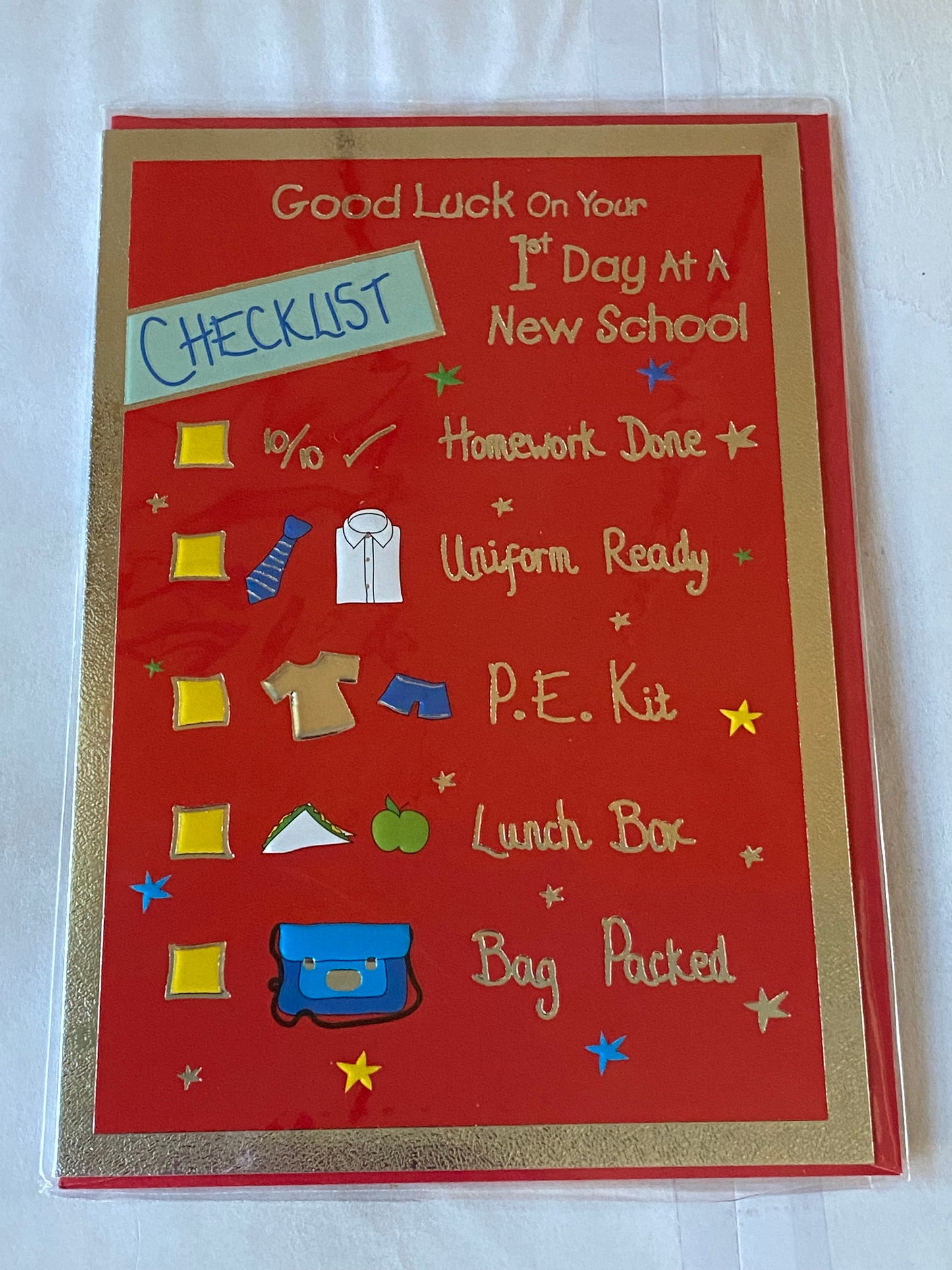 Good Luck On Your 1st Day At A New School Good Luck Card First School Red/Multi-Checklist Foil Detail(PH37150E)