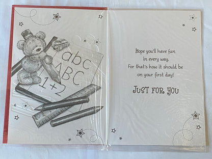 Good Luck On Your 1st Day At Your New School Card First School Teddy/Pencil/Notebook/Words Foil Detail(PH41550E)