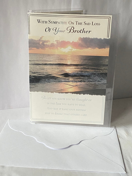 With Sympathy On The Sad Loss of Your Brother Sympathy Card Loss Condolence Ocean Scene/Silver Words Foil Detail(PH42362B)