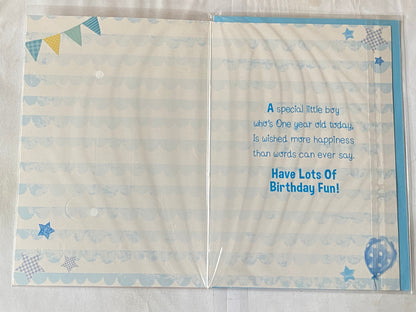 Boys Male Age 1 1st One First Happy 1st Birthday Card Bunting/Stars Glitter/Foil Detail(PH43341E)