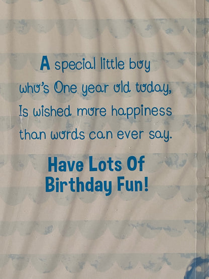 Boys Male Age 1 1st One First Happy 1st Birthday Card Bunting/Stars Glitter/Foil Detail(PH43341E)