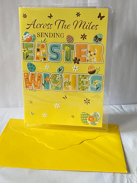 Across The Miles Sending Easter Wishes Easter Card Yellow-Blue/Green/Yellow/Orange Words/Easter Eggs Foil Detail(PH49855B)