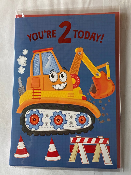 Boys Male Age 2 2nd Two Second You're 2 Today! Birthday Card Digger Foil Detail(NC-VA138E)