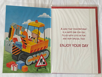 Boys/Male Age 3 3rd Three Third You're 3 Birthday Card Cute Boy/Digger/Presents Foil Detail(NC-VA202E)