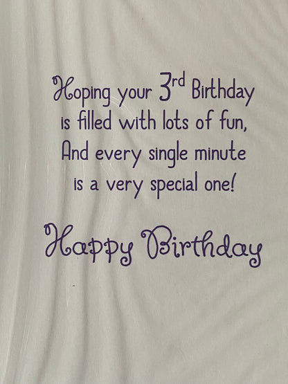 Girls/Female Age 3 3rd Three Third 3 Happy Birthday To You! You're A Little Star Birthday Card Purple/Pink Word/Purple Princess Glitter/Foil Detail(PH43352E)