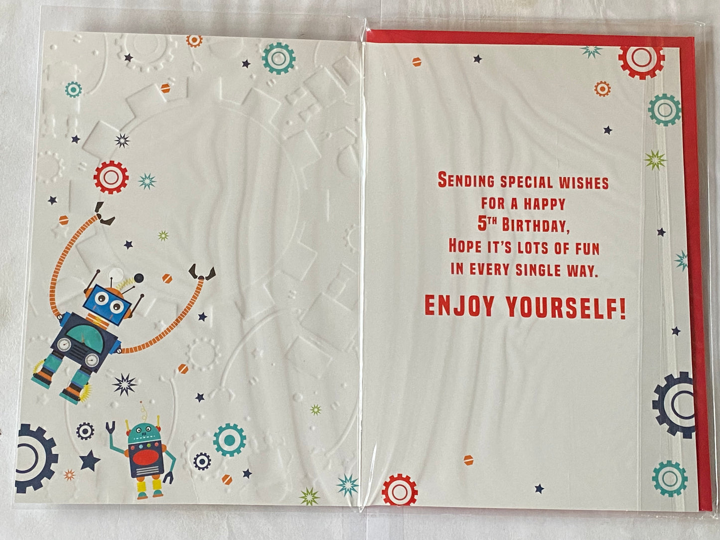 Boys Male Age 5 5th Five Fifth You're 5 Birthday Card Silver-Multi Robots Foil Detail(PH43370E)