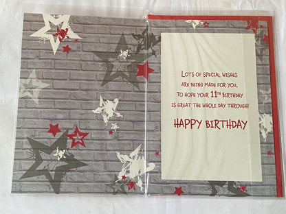 Boys Male Age 11 11th Eleven Eleventh You're 11 Today Birthday Card Grey/Red Graffiti Wall/Words Foil Detail(PH43417-1E)