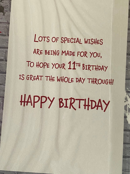 Boys Male Age 11 11th Eleven Eleventh You're 11 Today Birthday Card Grey/Red Graffiti Wall/Words Foil Detail(PH43417-1E)