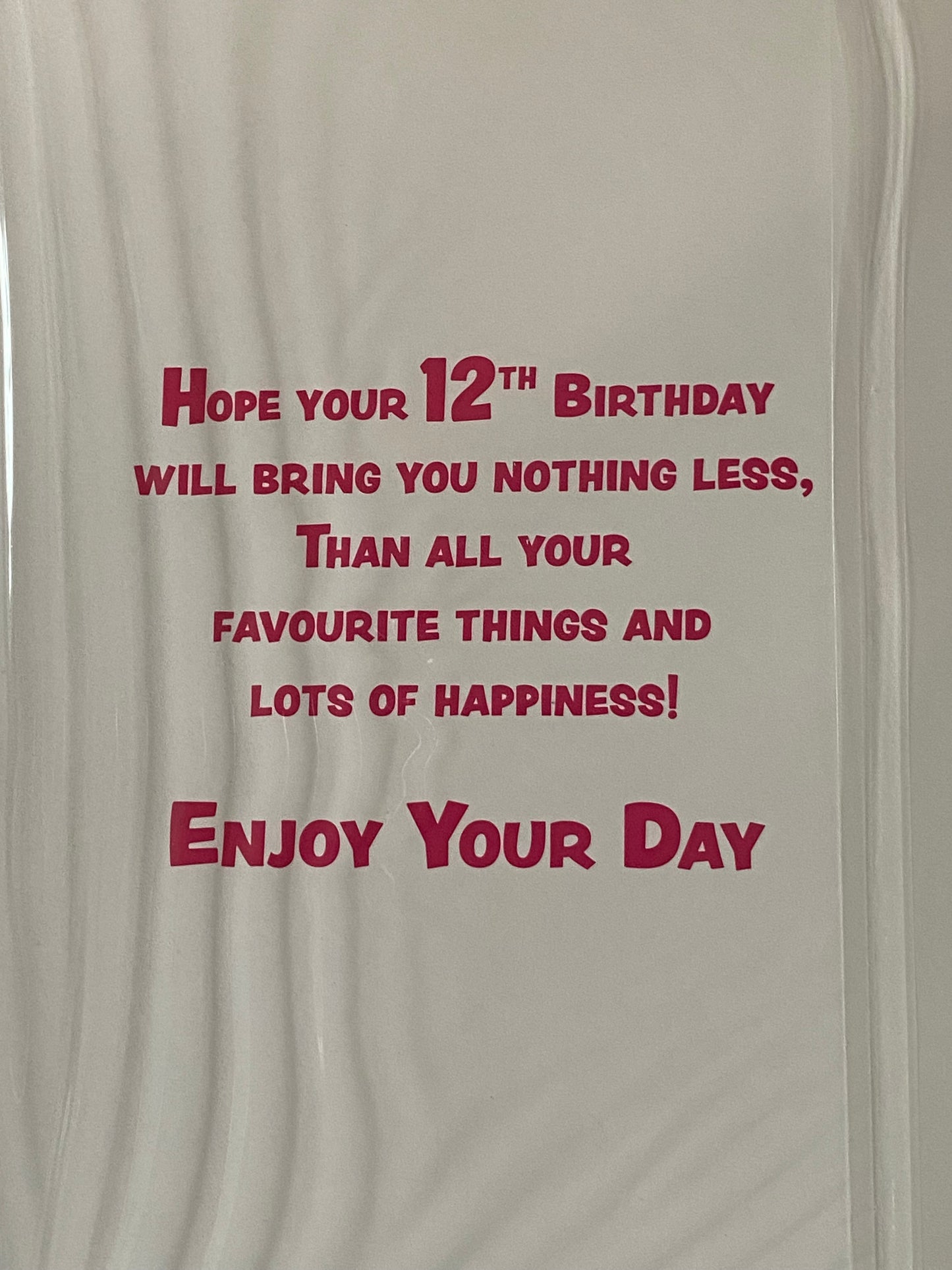 Girls Female Age 12 12th Twelve Twelfth Happy 12th Birthday Card Pink Spots/Stars/Words Foil Detail(PH43420E)