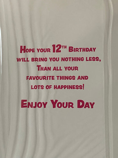 Girls Female Age 12 12th Twelve Twelfth Happy 12th Birthday Card Pink Spots/Stars/Words Foil Detail(PH43420E)