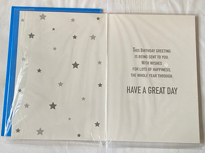 Boys Male Age 12 12th Twelve Twelfth Have A Fantastic 12th Birthday Hope You Enjoy Your Day Happy Birthday Card White/Silver/Blue/Black Words/Stars Foil Detail(PH47340A)