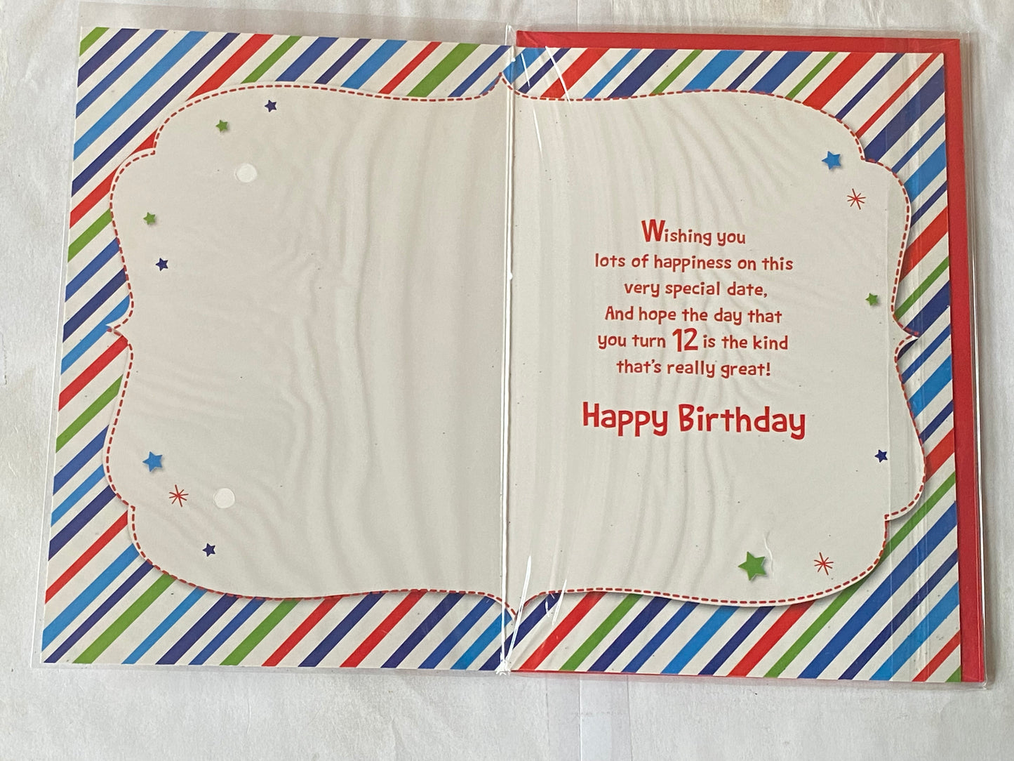 Boys Male Age 12 12th Twelve Twelfth You're 12 Birthday Card Blue 12-Multi Stripes Glitter Detail(PH43421A)